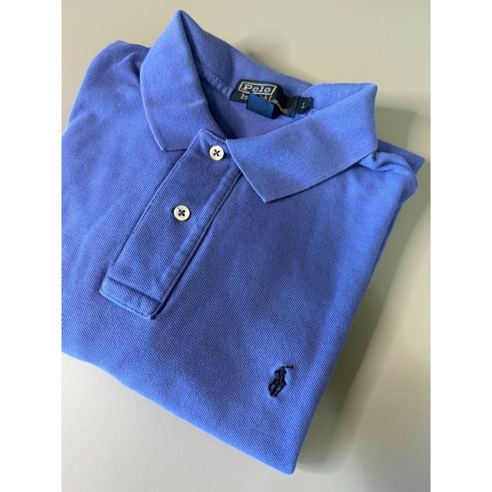Polo Ralph Lauren Mens Blue Pique Cotton Short Sleeve Polo Shirt Large L
